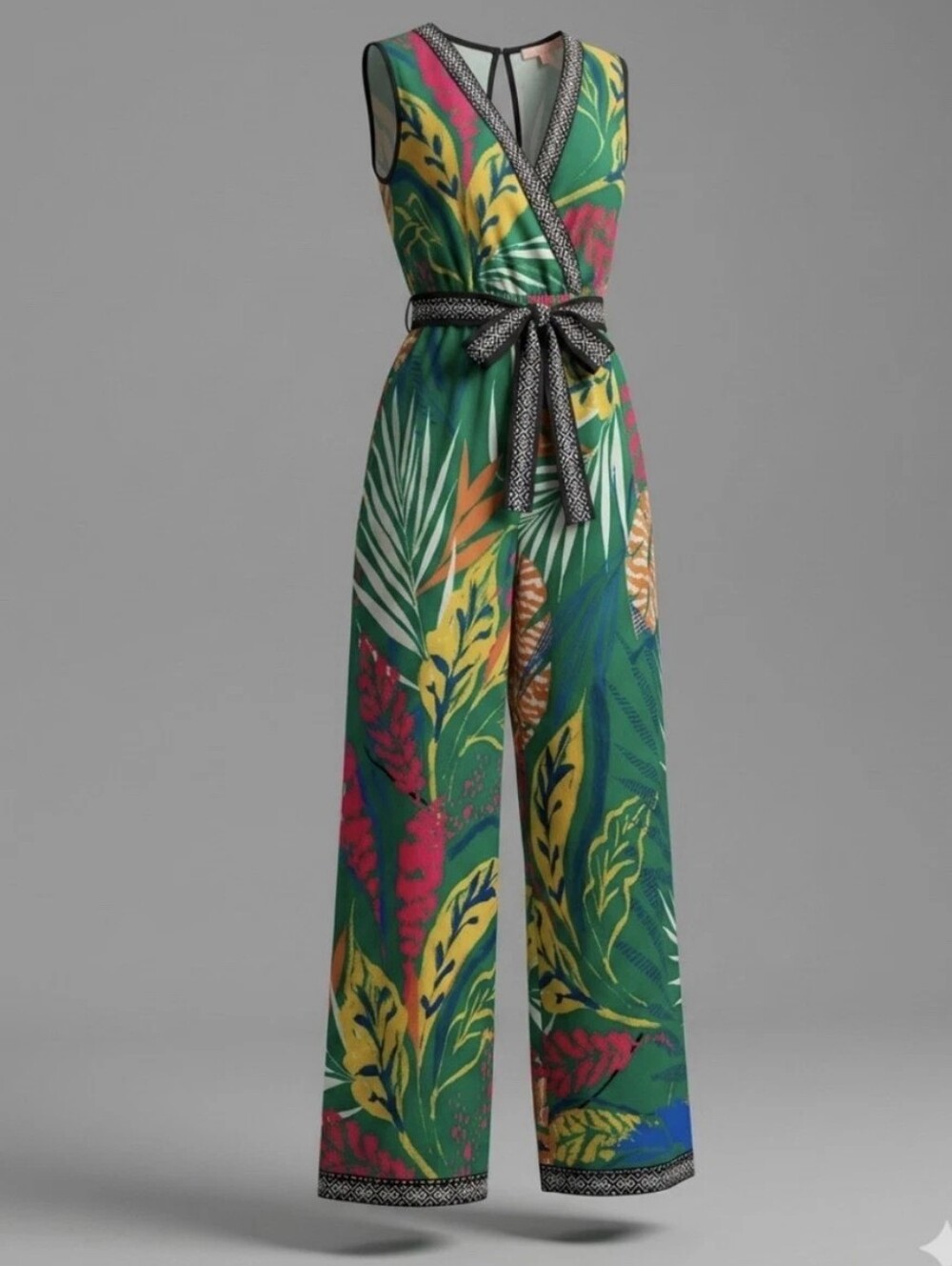 Anthropologie Flying Tomato Tropical Floral Wide Leg Jumpsuit Green Medium NWT - Picture 2 of 4